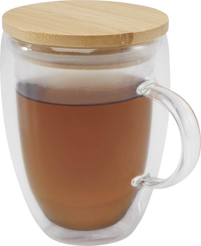 Leona 350 ml glass cup with bamboo lid