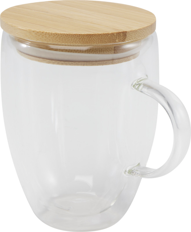 Leona 350 ml glass cup with bamboo lid - Image 3