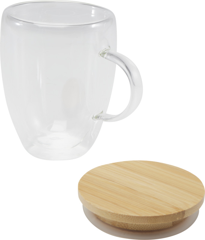 Leona 350 ml glass cup with bamboo lid - Image 4
