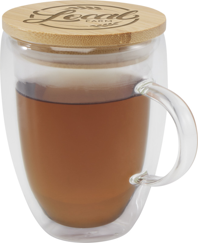 Leona 350 ml glass cup with bamboo lid - Image 5