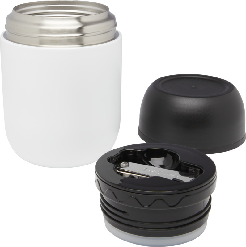 Supo 480 ml double-walled recycled stainless steel lunch pot with foldable spoon - Image 4