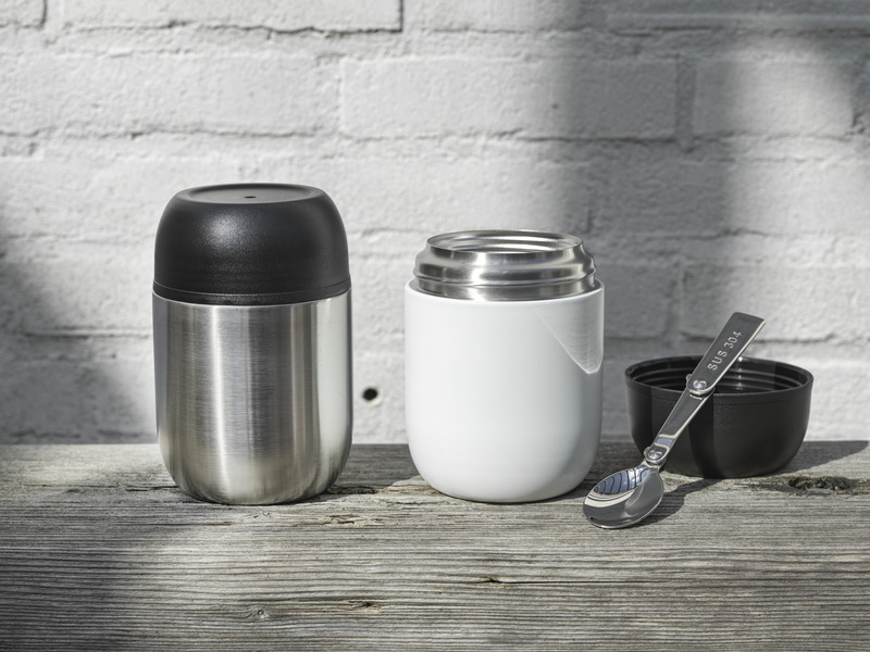 Supo 480 ml double-walled recycled stainless steel lunch pot with foldable spoon - Image 14