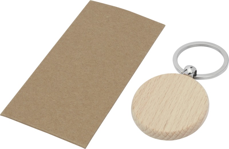 Giovanni beech wood round keychain - Image 3