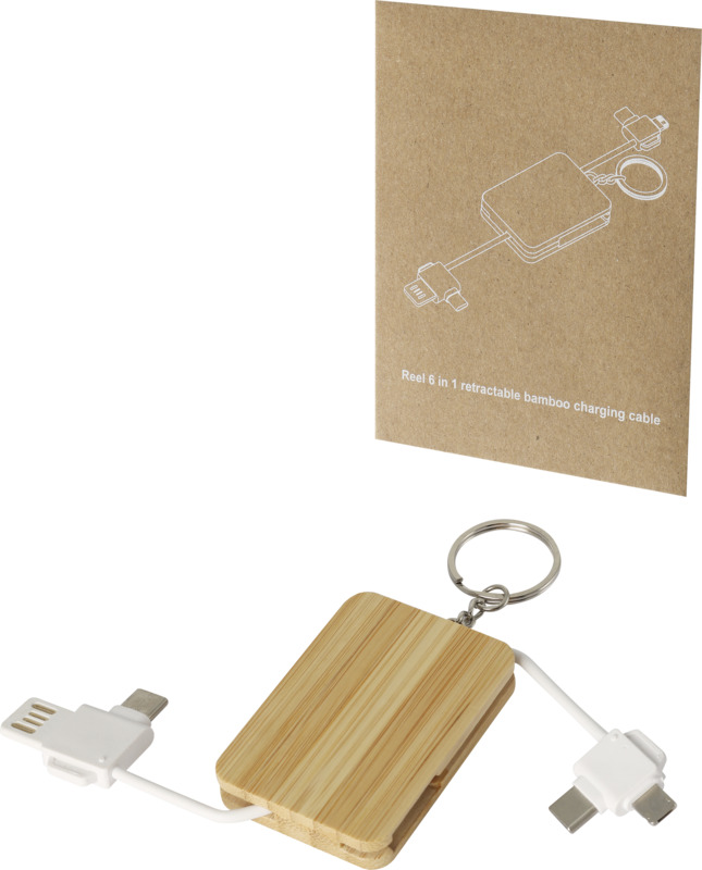 Reel 6-in-1 retractable bamboo key ring charging cable - Image 4