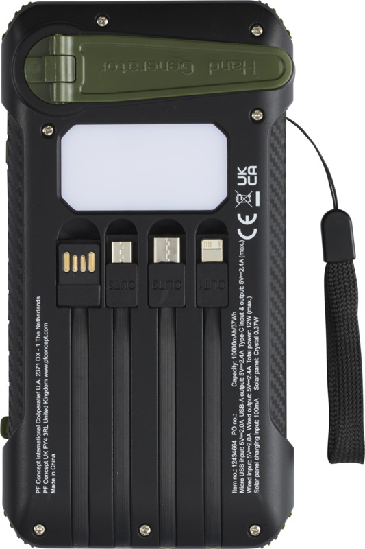 Soldy 10.000 mAh RCS recycled plastic solar dynamo power bank - Image 3