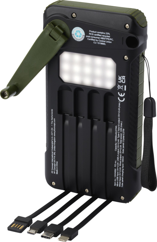 Soldy 10.000 mAh RCS recycled plastic solar dynamo power bank - Image 4