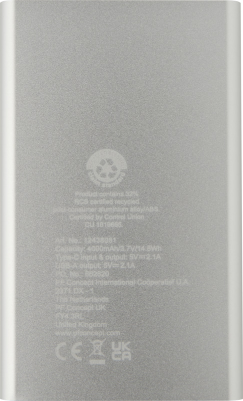 Pep 4000 mAh Type-C recycled aluminium power bank - Image 19
