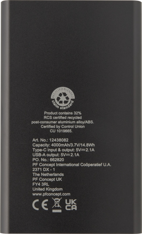 Pep 4000 mAh Type-C recycled aluminium power bank - Image 27