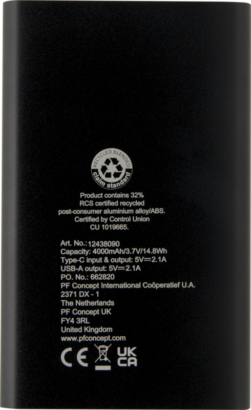 Pep 4000 mAh Type-C recycled aluminium power bank - Image 35