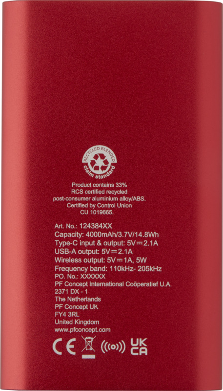 Juice 4000 mAh Type-C recycled aluminium wireless power bank - Image 3