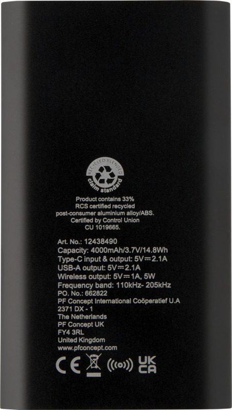 Juice 4000 mAh Type-C recycled aluminium wireless power bank - Image 27