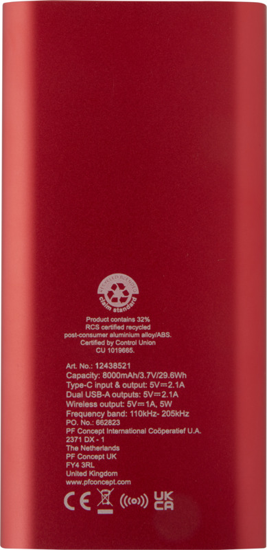 Juice 8000 mAh Type-C recycled aluminium wireless power bank - Image 3