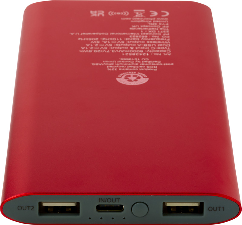 Juice 8000 mAh Type-C recycled aluminium wireless power bank - Image 4