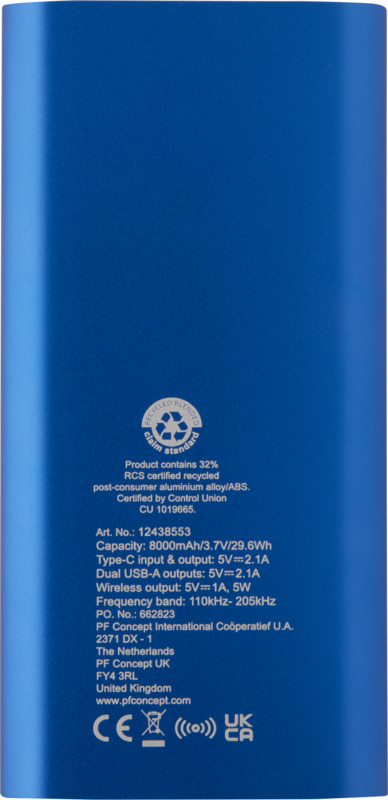 Juice 8000 mAh Type-C recycled aluminium wireless power bank - Image 11