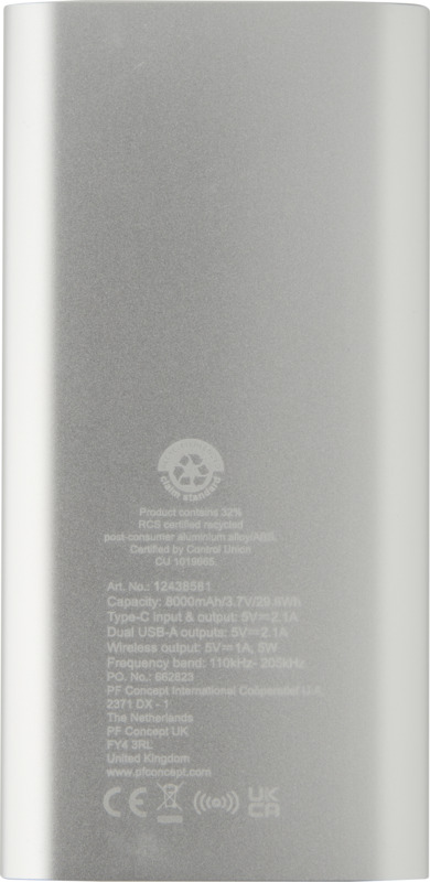 Juice 8000 mAh Type-C recycled aluminium wireless power bank - Image 19