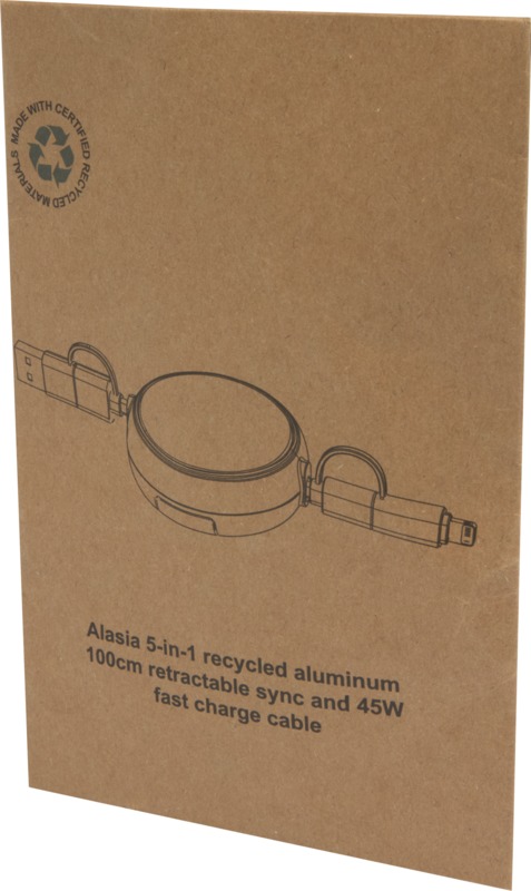 Alasia 5-in-1 100 cm recycled plastic and aluminium retractable data sync and 45W fast charge cable - Image 7