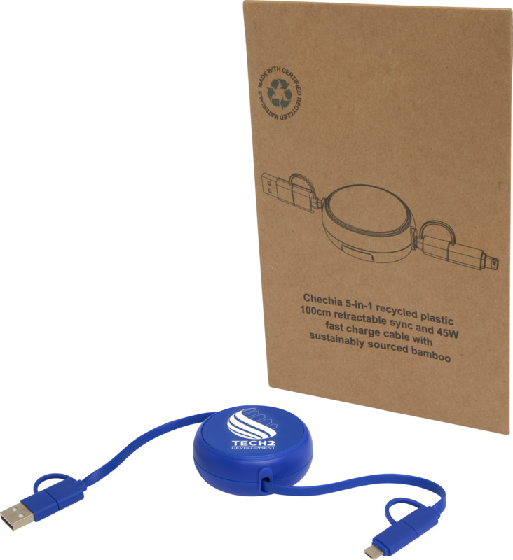 Alasia 5-in-1 100 cm recycled plastic and aluminium retractable data sync and 45W fast charge cable - Image 16