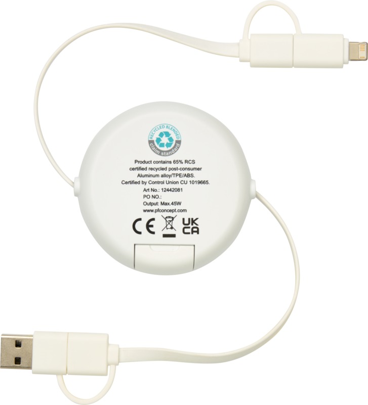 Alasia 5-in-1 100 cm recycled plastic and aluminium retractable data sync and 45W fast charge cable - Image 19