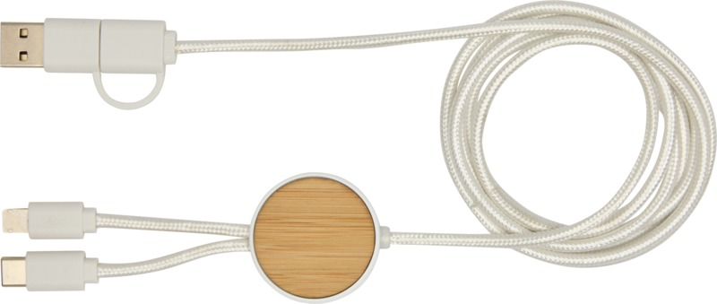 Chechia 5-in-1 recycled plastic 150 cm data sync and 27W fast charge cable with bamboo details - Image 2