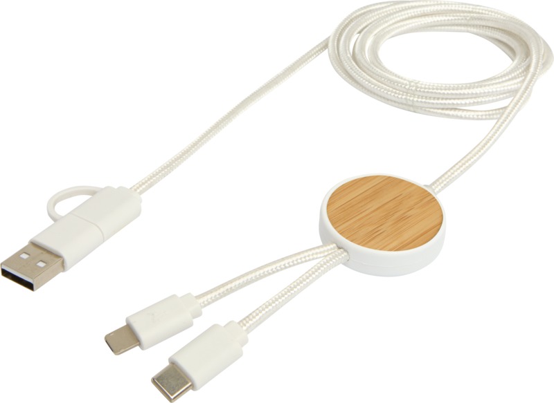 Chechia 5-in-1 recycled plastic 150 cm data sync and 27W fast charge cable with bamboo details - Image 4