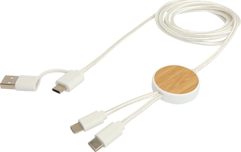 Chechia 5-in-1 recycled plastic 150 cm data sync and 27W fast charge cable with bamboo details - Image 5