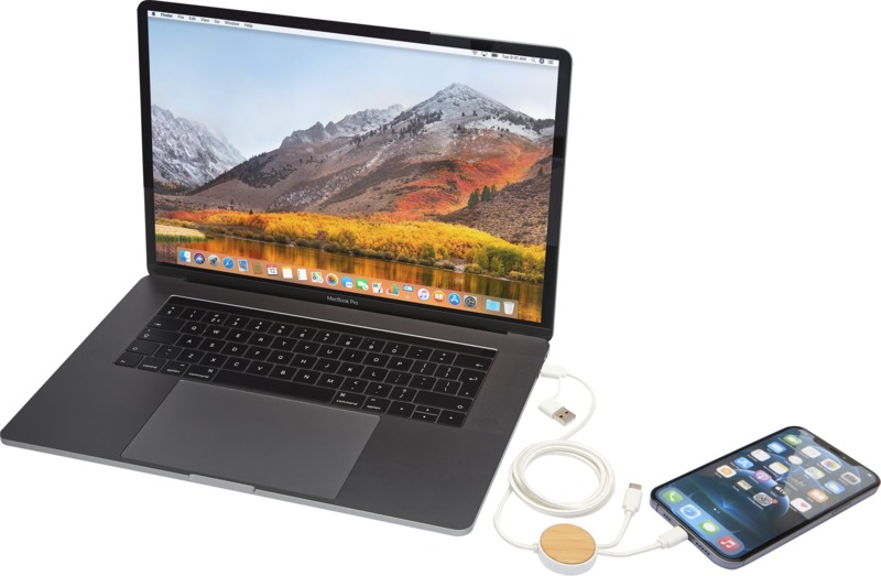 Chechia 5-in-1 recycled plastic 150 cm data sync and 27W fast charge cable with bamboo details - Image 6