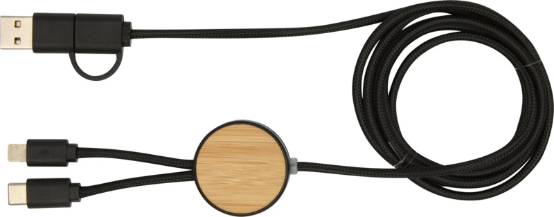 Chechia 5-in-1 recycled plastic 150 cm data sync and 27W fast charge cable with bamboo details - Image 10