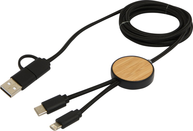 Chechia 5-in-1 recycled plastic 150 cm data sync and 27W fast charge cable with bamboo details - Image 12