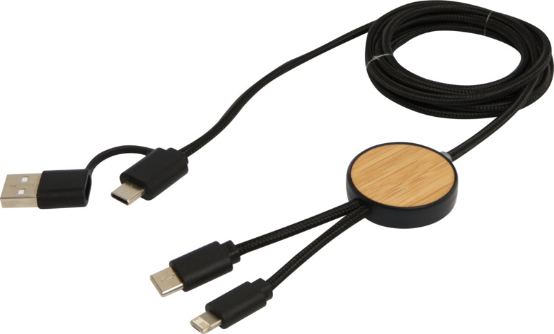 Chechia 5-in-1 recycled plastic 150 cm data sync and 27W fast charge cable with bamboo details - Image 13