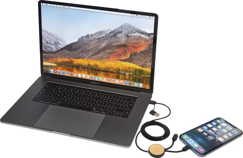 Chechia 5-in-1 recycled plastic 150 cm data sync and 27W fast charge cable with bamboo details - Image 14