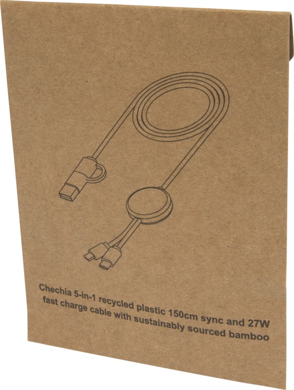 Chechia 5-in-1 recycled plastic 150 cm data sync and 27W fast charge cable with bamboo details - Image 15