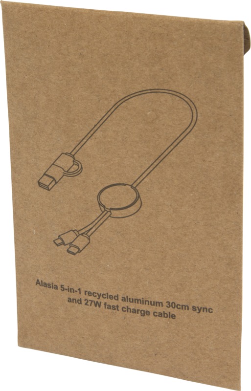 Alasia 5-in-1 recycled aluminium and plastic 30 cm data sync and 27W fast charge cable - Image 7