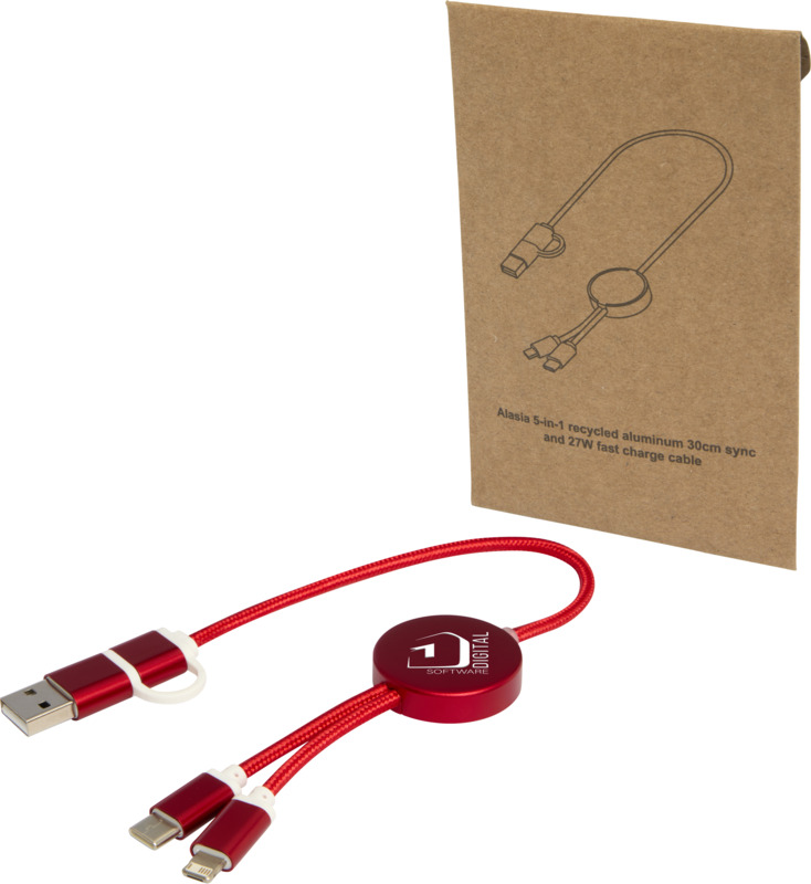 Alasia 5-in-1 recycled aluminium and plastic 30 cm data sync and 27W fast charge cable - Image 8