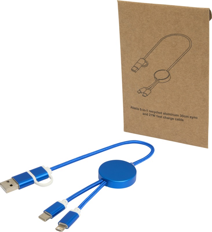 Alasia 5-in-1 recycled aluminium and plastic 30 cm data sync and 27W fast charge cable - Image 9