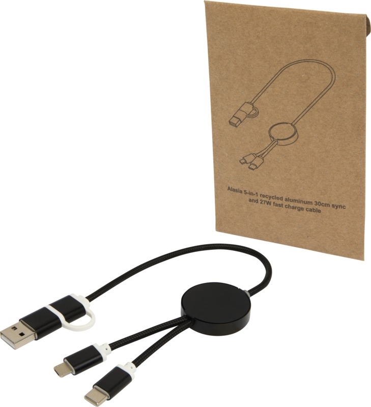 Alasia 5-in-1 recycled aluminium and plastic 30 cm data sync and 27W fast charge cable - Image 25