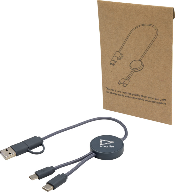 Citala 5-in-1 recycled plastic 30 cm data sync and 27W fast charge cable - Image 24