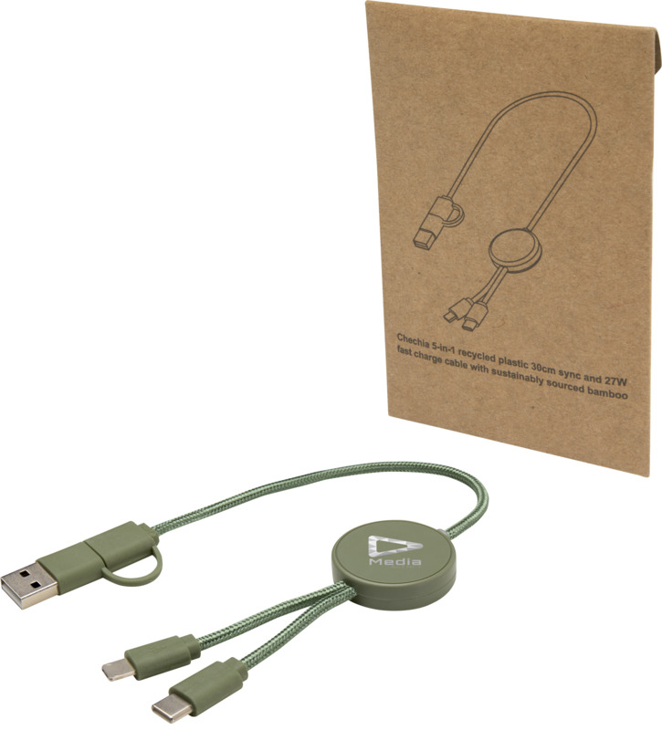 Citala 5-in-1 recycled plastic 30 cm data sync and 27W fast charge cable - Image 32