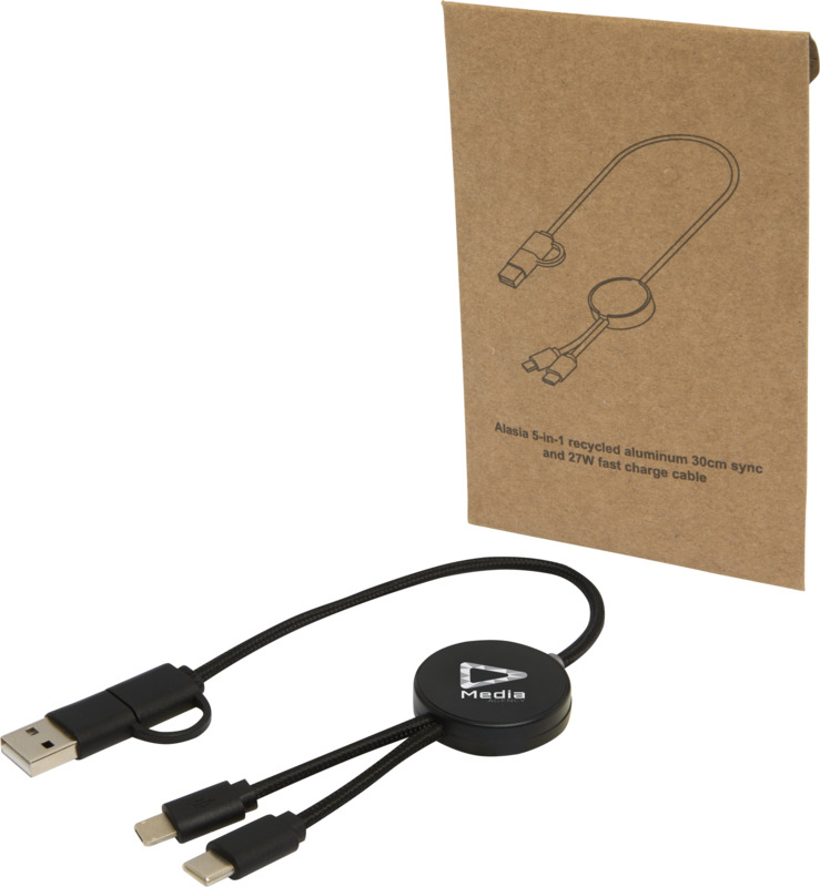 Citala 5-in-1 recycled plastic 30 cm data sync and 27W fast charge cable - Image 40