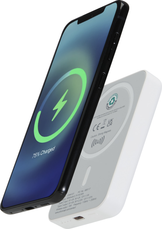 Acrab 5000 mAh 15W magnetic wireless power bank with 20W PD - made from recycled plastic