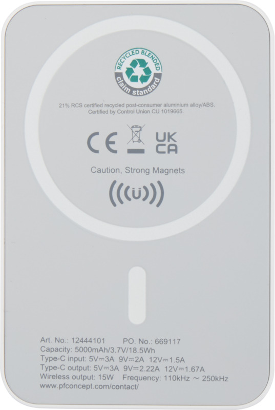 Acrab 5000 mAh 15W magnetic wireless power bank with 20W PD - made from recycled plastic - Image 3