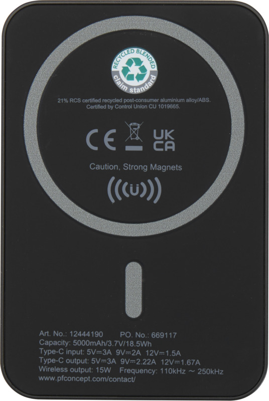 Acrab 5000 mAh 15W magnetic wireless power bank with 20W PD - made from recycled plastic - Image 11