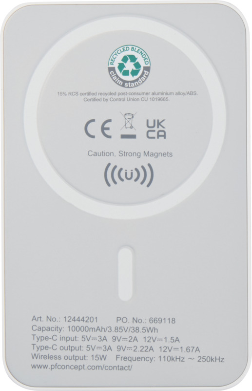 Acrab 10.000 mAh 15W magnetic wireless power bank with 20W PD - made from recycled plastic - Image 3