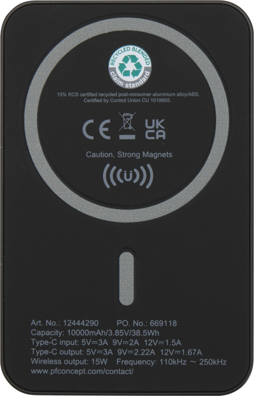 Acrab 10.000 mAh 15W magnetic wireless power bank with 20W PD - made from recycled plastic - Image 11