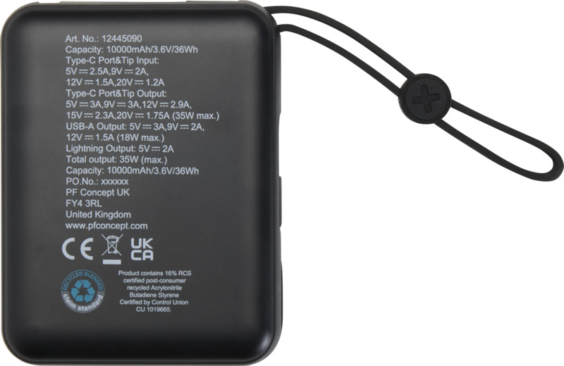 Acrux 10.000 mAh 35W tablet power bank with built in Type-C cable - made from recycled plastic - Image 11