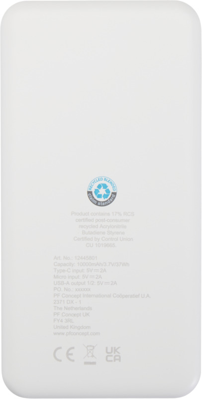 Intan 10.000 mAh 10W recycled plastic power bank - Image 3