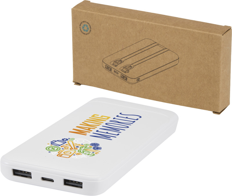 Adhil 10.000 mAh 10W recycled plastic power bank with 2 built-in cables - Image 8