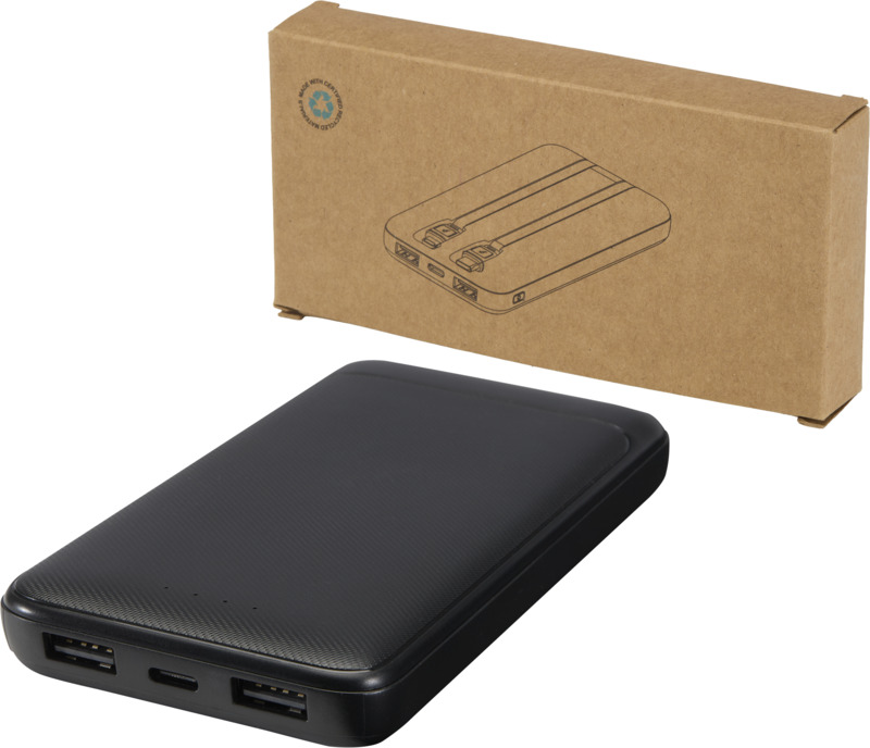 Adhil 10.000 mAh 10W recycled plastic power bank with 2 built-in cables - Image 9