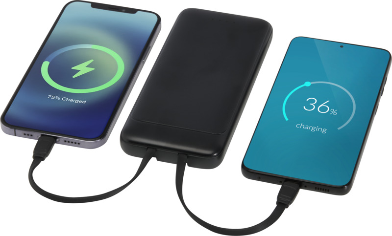 Adhil 10.000 mAh 10W recycled plastic power bank with 2 built-in cables - Image 13