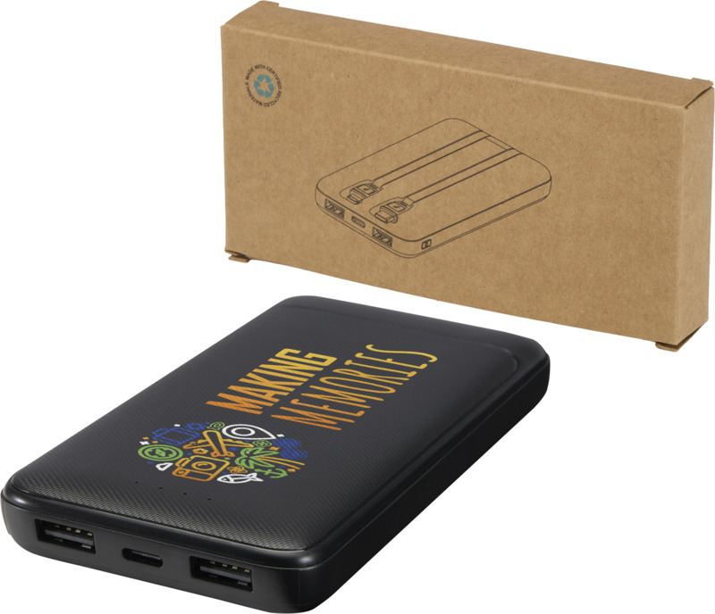 Adhil 10.000 mAh 10W recycled plastic power bank with 2 built-in cables - Image 16