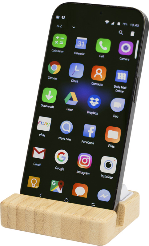 Algol recycled plastic phone stand and fidget toy with bamboo details